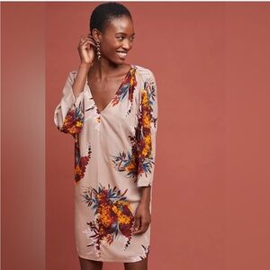 Anthropologie the Odelles Harvest Floral Dolman Sleeve Tunic V-Neck Dress